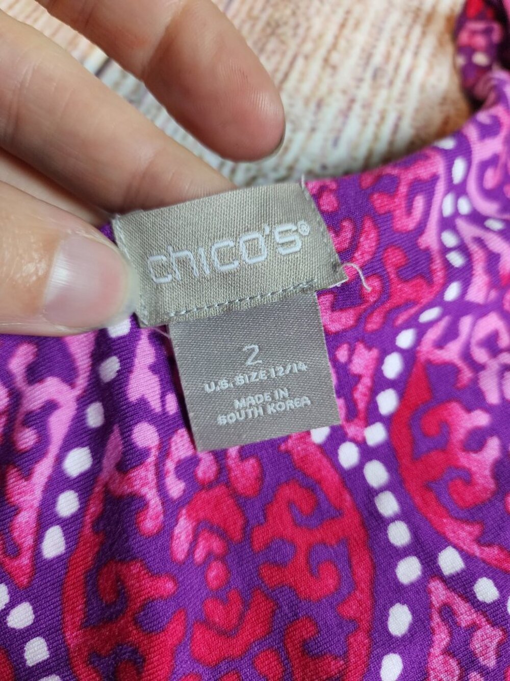Chico's Vibrant Pink Purple Knot Front Paisley Maxi Dress Size 2 (12/14) Boho - Picture 4 of 12